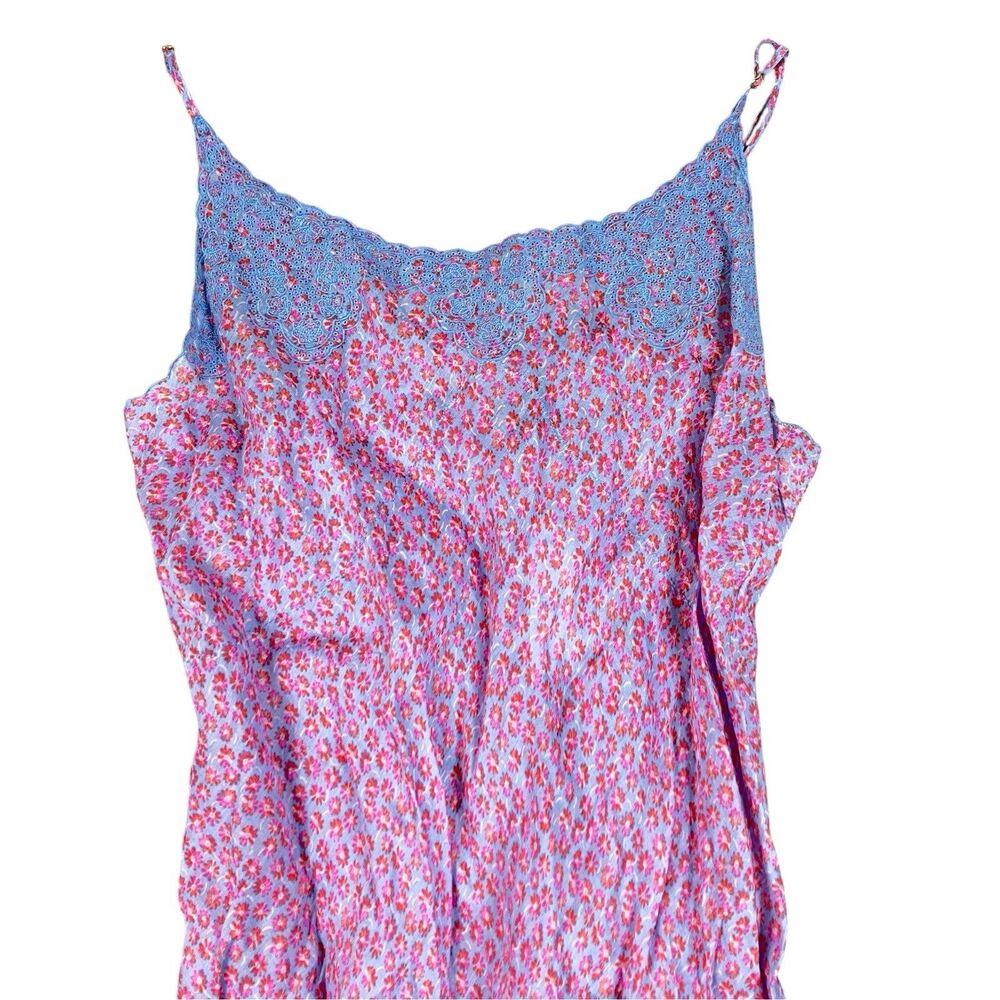 J Crew Lace Trim Maxi Dress Womens L Pink Floral Cami Spaghetti Strap Boho CJ813